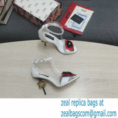 Dolce  &  Gabbana DG Logo Heel 10.5cm Black Red Roses Sandals White 2022